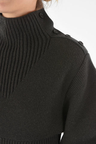 Shetland Wool Turtle-neck Sweater with Balloon Sleeves