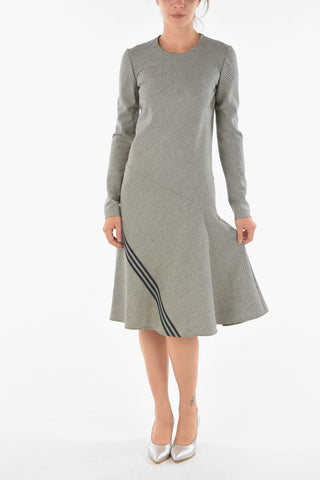 MM1 Virgin Wool Long Dress with Houndstooth Pattern