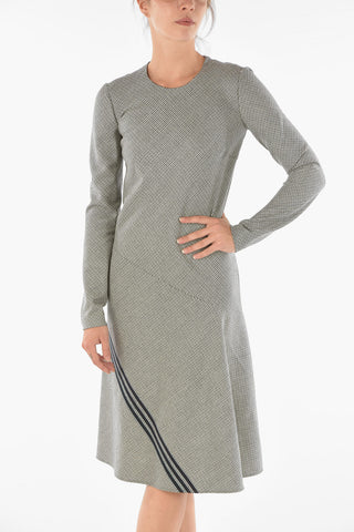 MM1 Virgin Wool Long Dress with Houndstooth Pattern