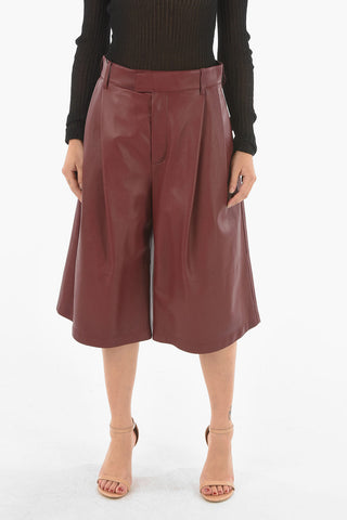 Leather Culotte Pants with Single-pleat