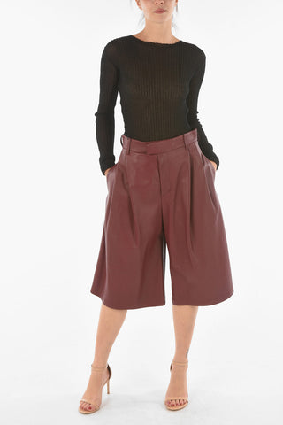Leather Culotte Pants with Single-pleat