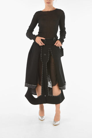 Belted Cut-Out Detail Distressed Skort
