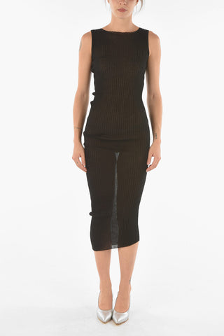 Asymmetric Ribbed Stretch Cotton Maxi Dress