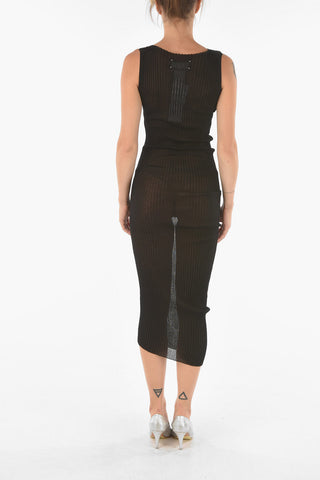 Asymmetric Ribbed Stretch Cotton Maxi Dress