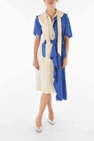 Visible Stitching Two Tone Canvas Shirt Dress