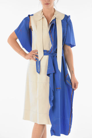 Visible Stitching Two Tone Canvas Shirt Dress