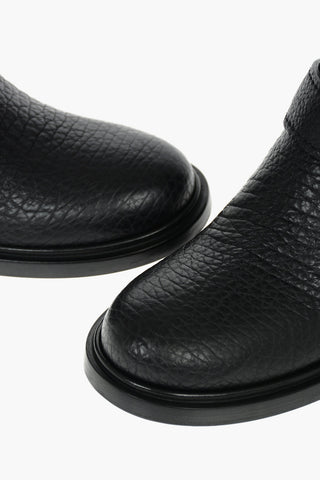 Crinkled Leather Ankle Boots with Decorative Buckles