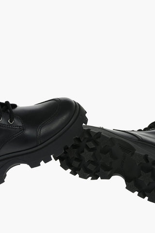 Leather Combat Boots with Double Buckle and Zip Fastening