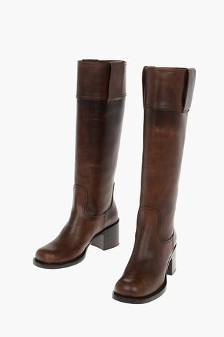 Leather Pull-up Knee-high Boots 6,5cm