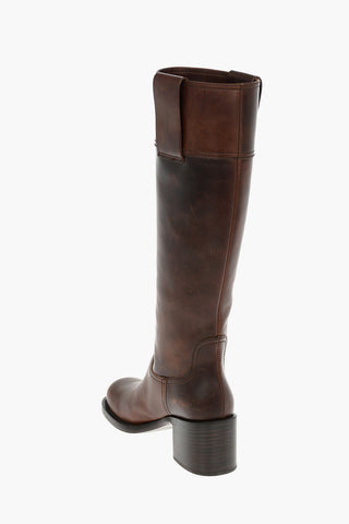 Leather Pull-up Knee-high Boots 6,5cm