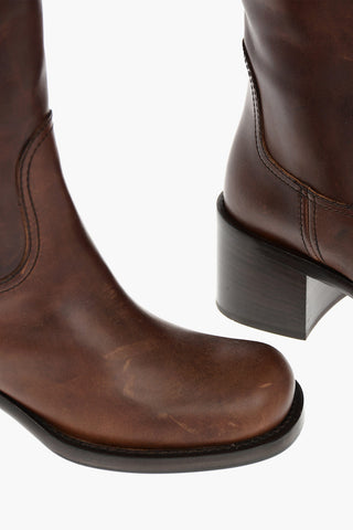 Leather Pull-up Knee-high Boots 6,5cm