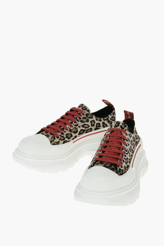 Leopard Printed Suede Low-top Sneakers with Platform Sole
