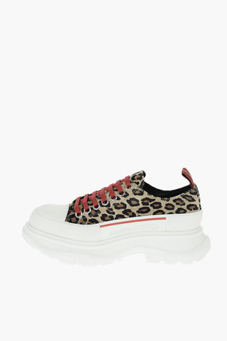 Leopard Printed Suede Low-top Sneakers with Platform Sole