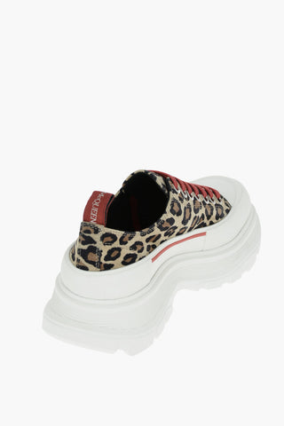 Sneakers Basse in Suede con Motivo Leopardato e Suola Platform