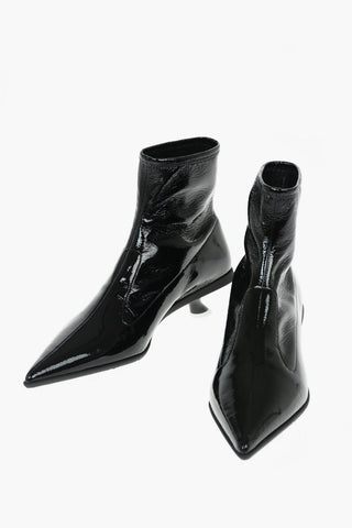 Stretch Naplak Leather Point-toed Ankle Booties with Kitten Heel 4,5cm