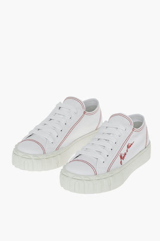Gabardine Low-top Sneakers with Embroidered Lettering Logo