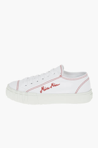 Gabardine Low-top Sneakers with Embroidered Lettering Logo