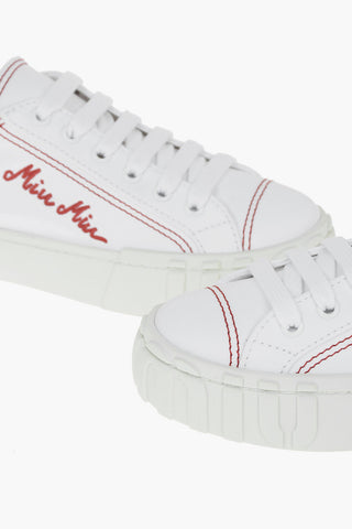 Gabardine Low-top Sneakers with Embroidered Lettering Logo