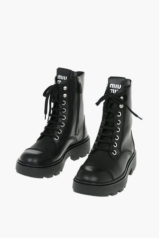 Anfibi in Pelle Logati con Suola Platform