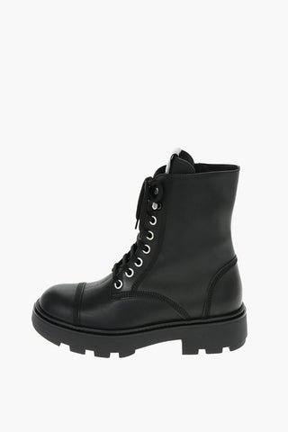 Anfibi in Pelle Logati con Suola Platform