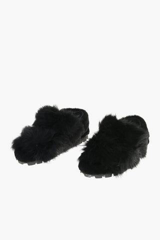 Furred Flat Sandals with Strap Fastening