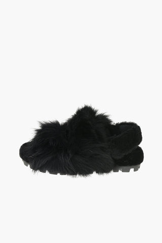 Furred Flat Sandals with Strap Fastening