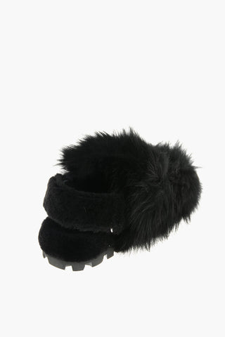 Furred Flat Sandals with Strap Fastening