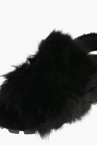 Furred Flat Sandals with Strap Fastening