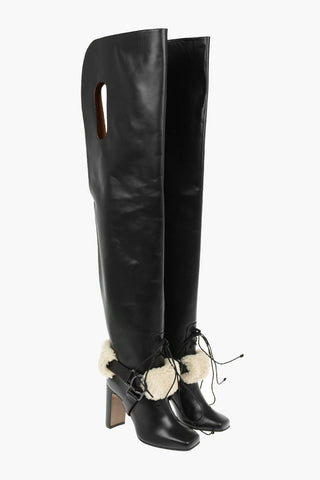 Leather EQUESTRIAN Over-the-knee Boots with Shearling Detail 10cm