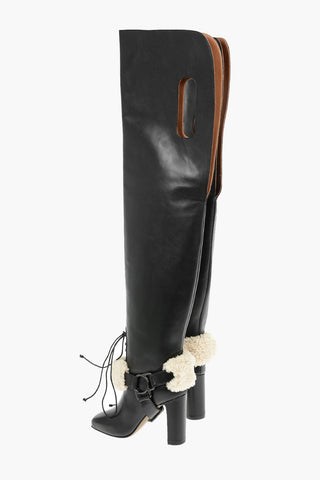 Leather EQUESTRIAN Over-the-knee Boots with Shearling Detail 10cm