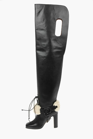 Leather EQUESTRIAN Over-the-knee Boots with Shearling Detail 10cm