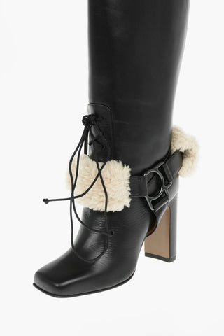 Leather EQUESTRIAN Over-the-knee Boots with Shearling Detail 10cm