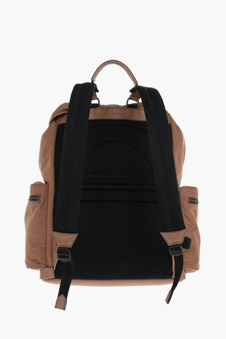 leather and fabric multipocket backpack