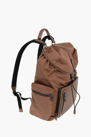 leather and fabric multipocket backpack