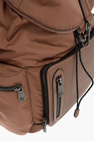 leather and fabric multipocket backpack