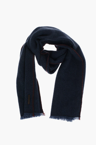 herringbone patterned cashmere scarf