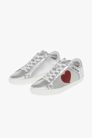 LOVE rhinestone embellished leather sneakers