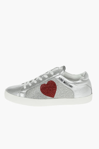 LOVE rhinestone embellished leather sneakers