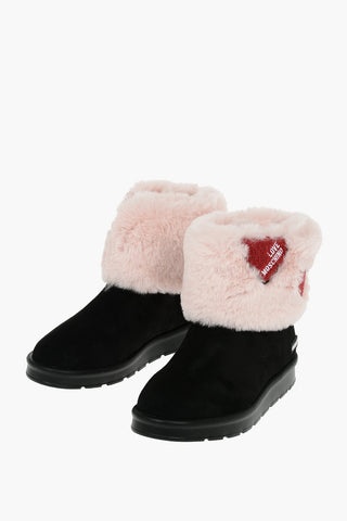 LOVE Faux Suede Leather Ankle Boots with Faux Fur