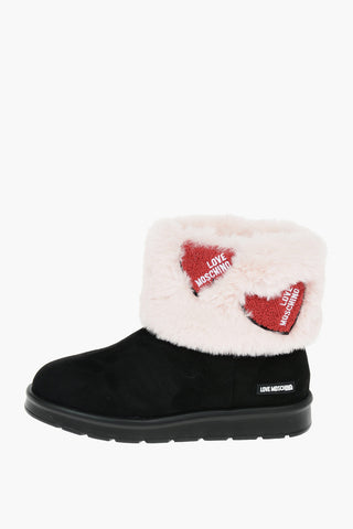 LOVE Faux Suede Leather Ankle Boots with Faux Fur