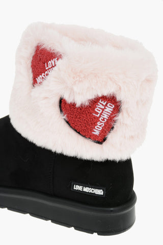 LOVE Faux Suede Leather Ankle Boots with Faux Fur
