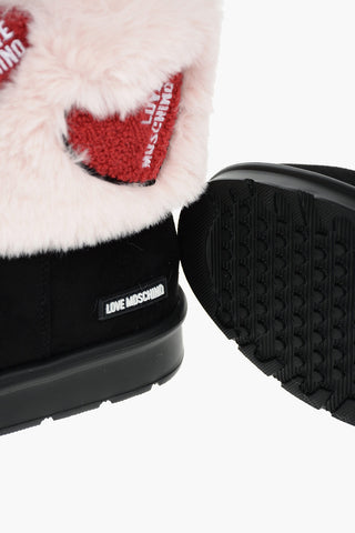 LOVE Faux Suede Leather Ankle Boots with Faux Fur