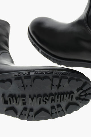 LOVE Leather Ankle Boots with Rhinestone Embellished Logo