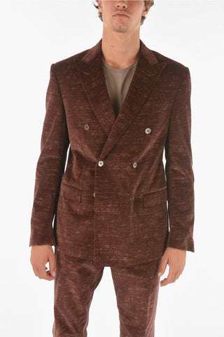Double-breasted Velvet Suit with Flap Pockets