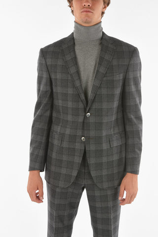 Gingham Checkered Virgin Wool ACADEMY Suit with Notch Lapel