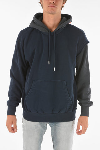Felpa Distressed S-CRAZY con Manica e Cappuccio a Contrasto