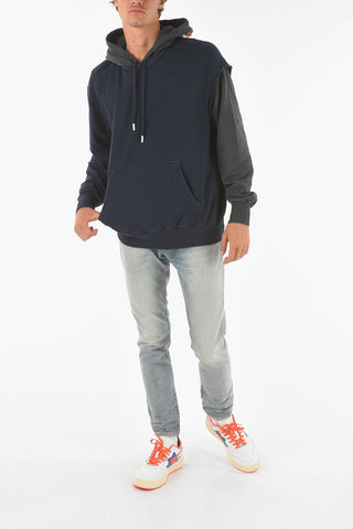 Felpa Distressed S-CRAZY con Manica e Cappuccio a Contrasto