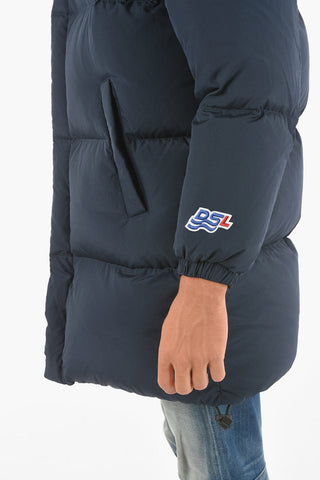 hidden closure W-ROLF-LONG down jacket with removable hood