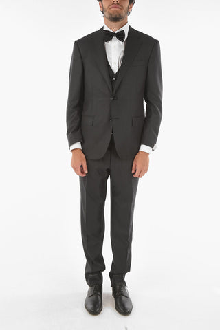 Virgin Wool Silk CERIMONY ACADEMY 3-piece Suit with Notch Lapel