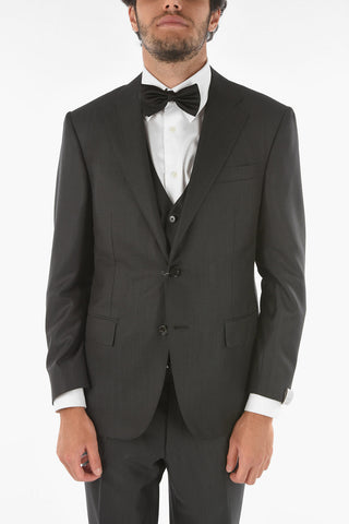 Virgin Wool Silk CERIMONY ACADEMY 3-piece Suit with Notch Lapel